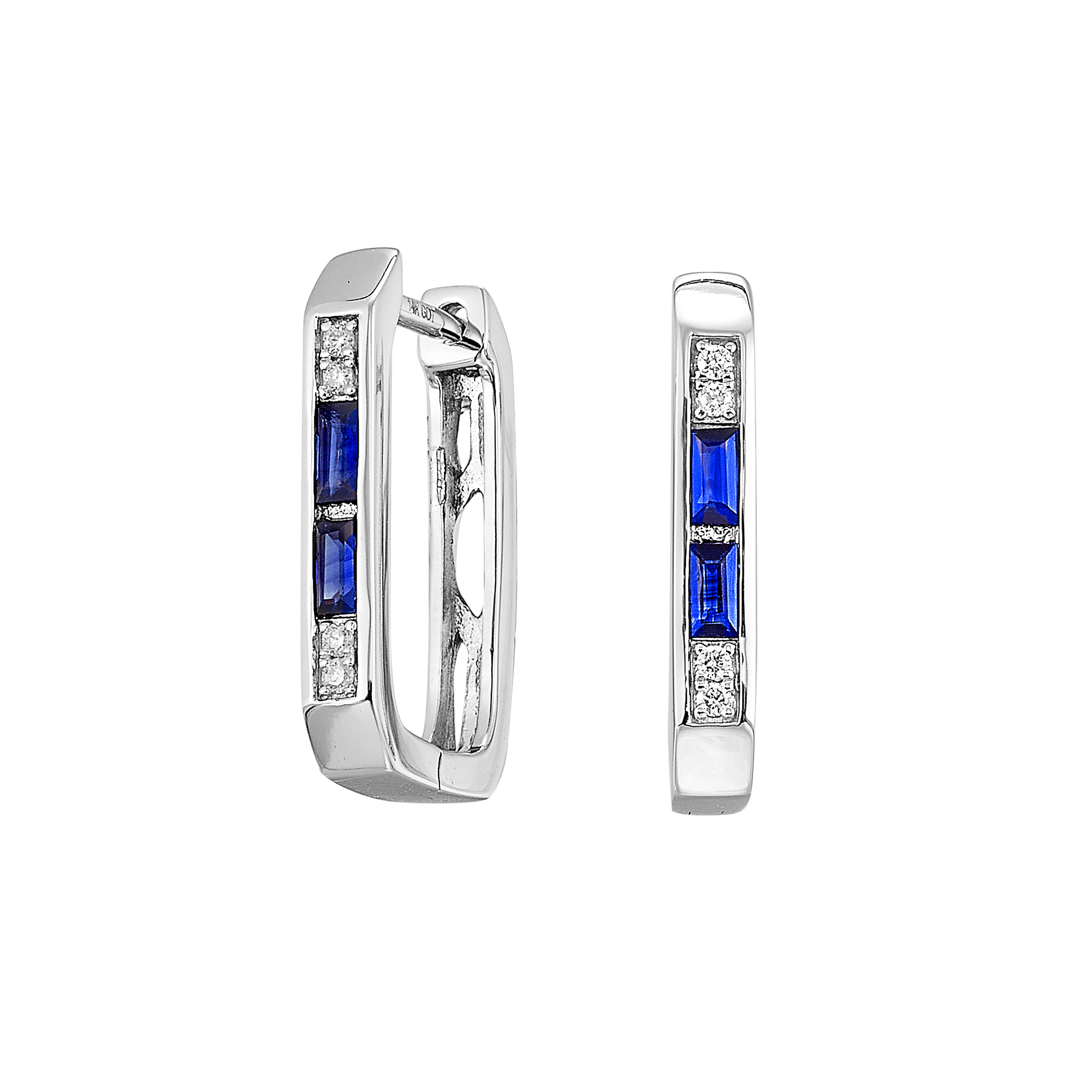 14Kt White Gold Diamond 1/25Ctw & Sapphire 1/5Ctw Earring