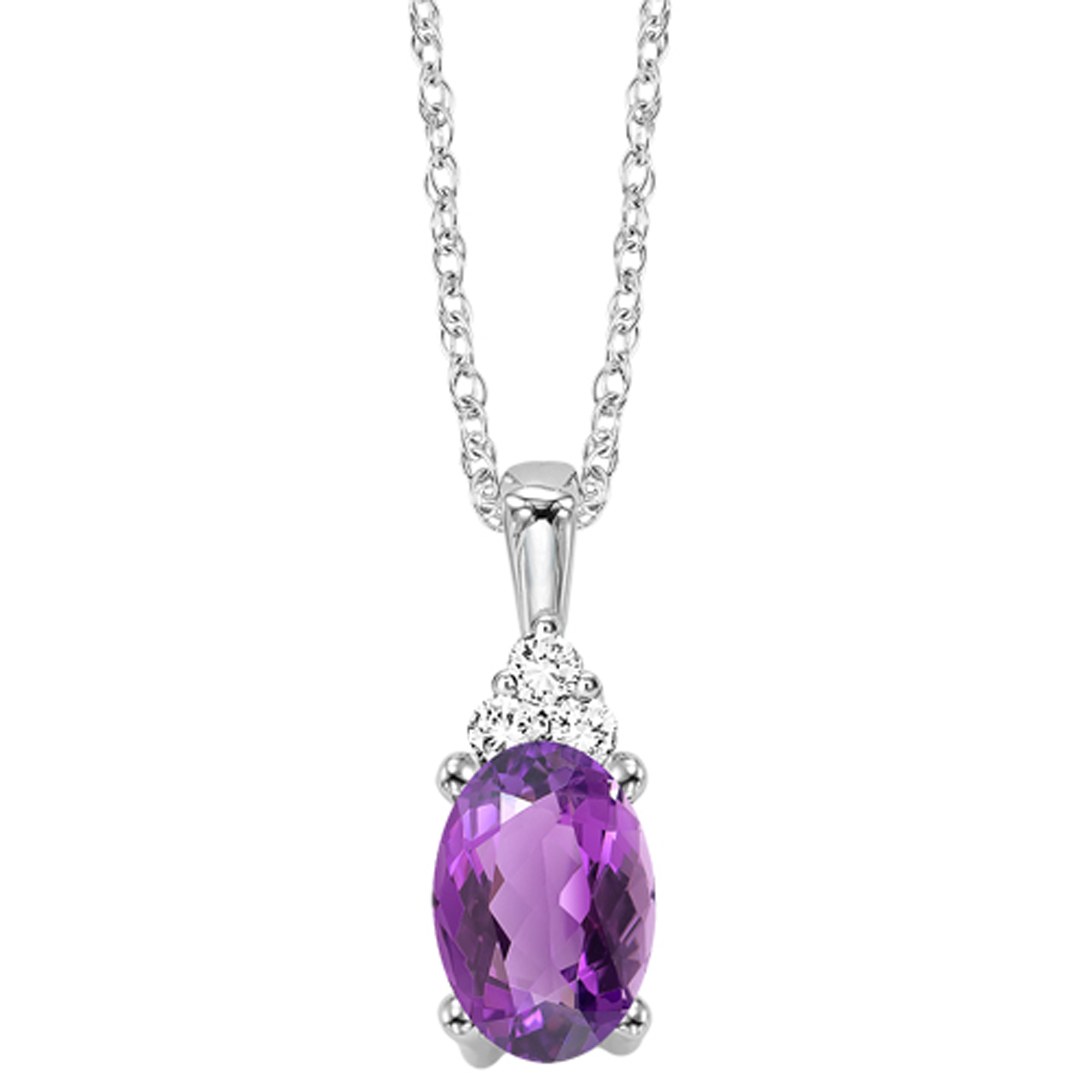 10Kt White Gold Diamond 1/50Ctw & Amethyst 3/8Ctw Pendant