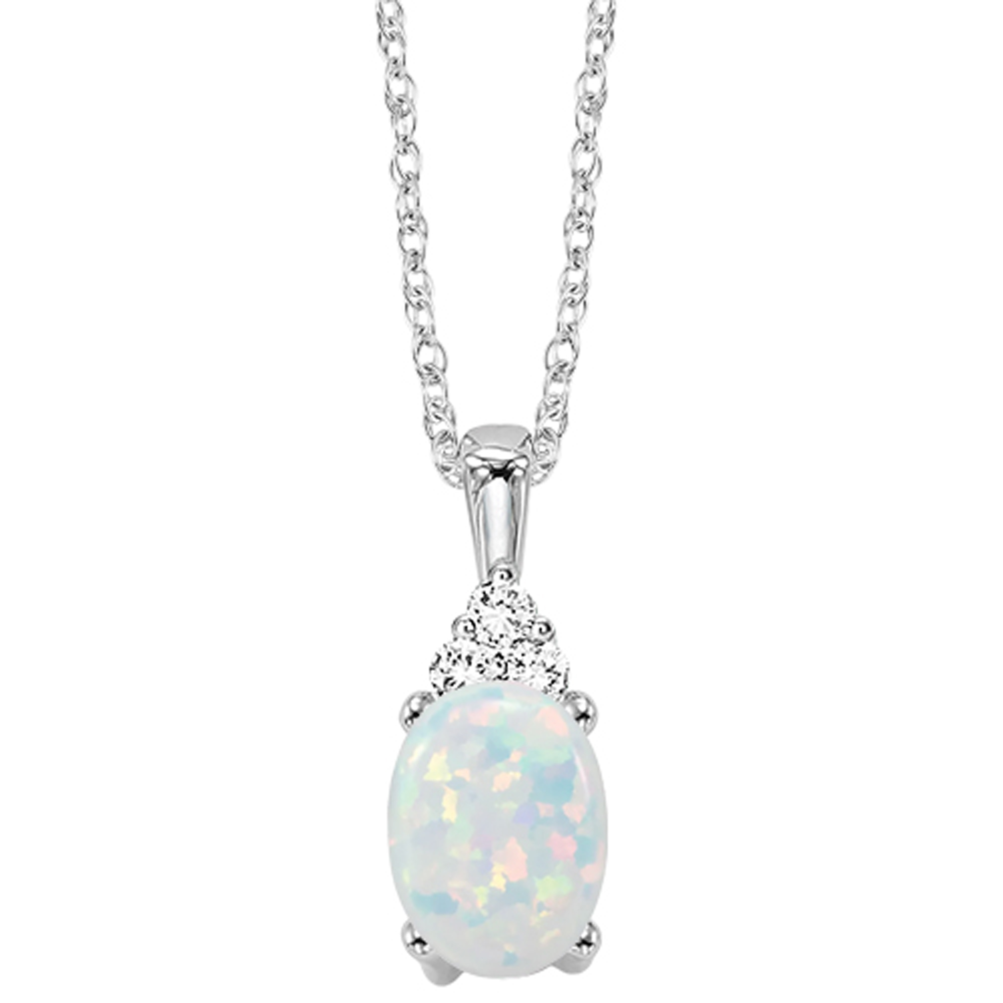 10Kt White Gold Diamond 1/50Ctw & Opal 5/8Ctw Pendant