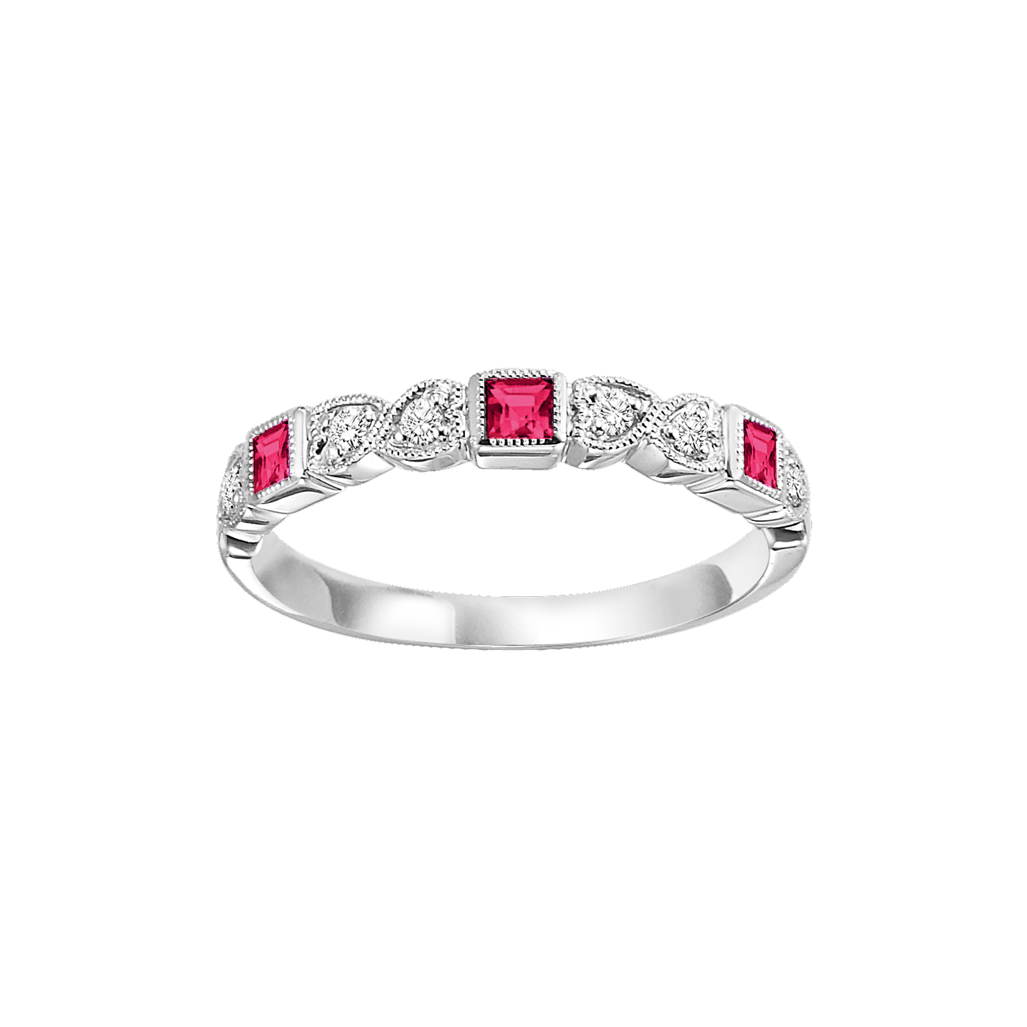 10Kt White Gold Diamond 1/12Ctw & Ruby 1/7Ctw Ring