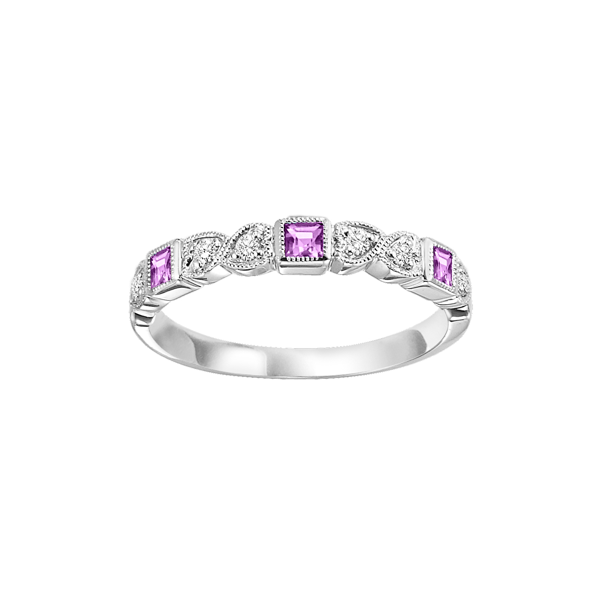 10Kt White Gold Diamond 1/10Ctw & Pink Sapphire 1/6Ctw Ring