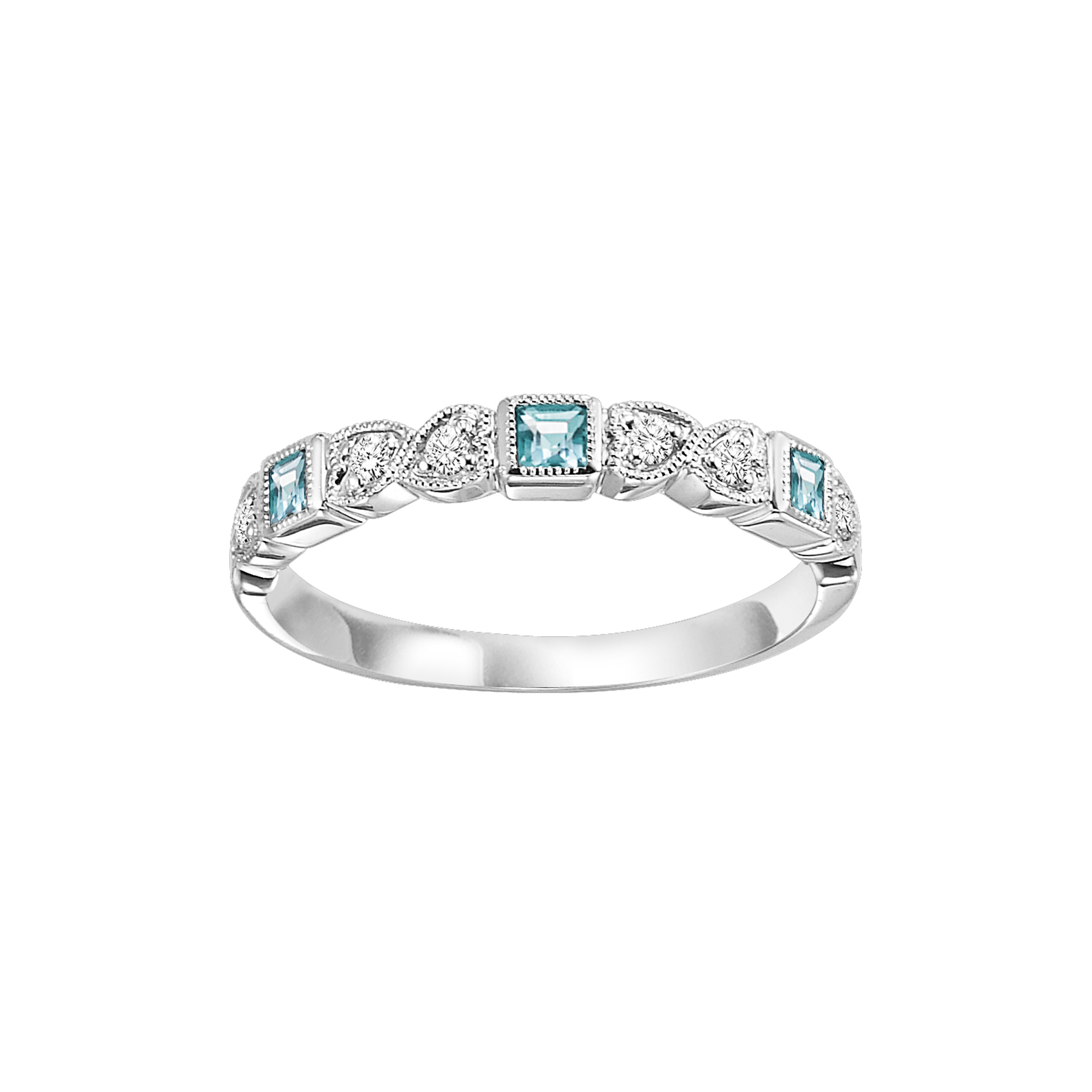 10Kt White Gold Diamond 1/10Ctw & Blue Topaz 1/7Ctw Ring
