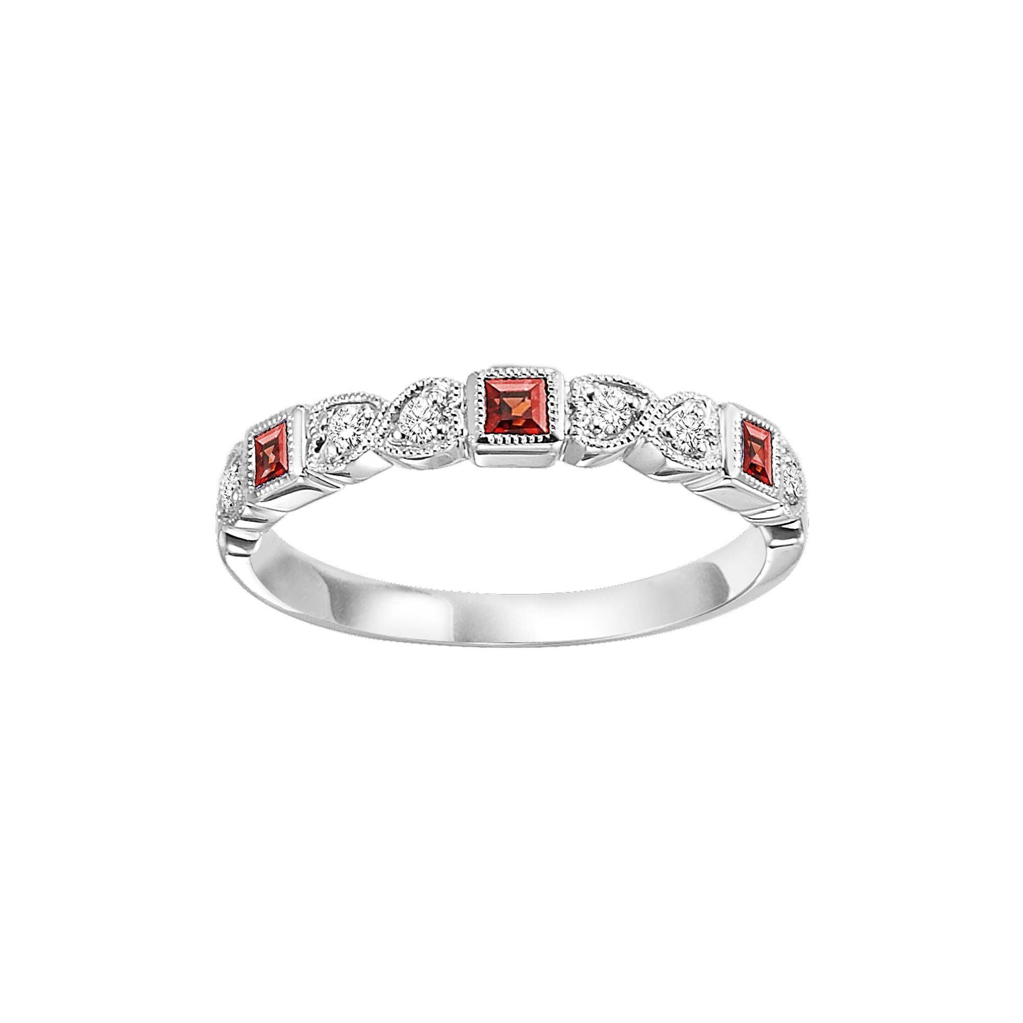 10Kt White Gold Diamond 1/10Ctw & Garnet 1/7Ctw Ring