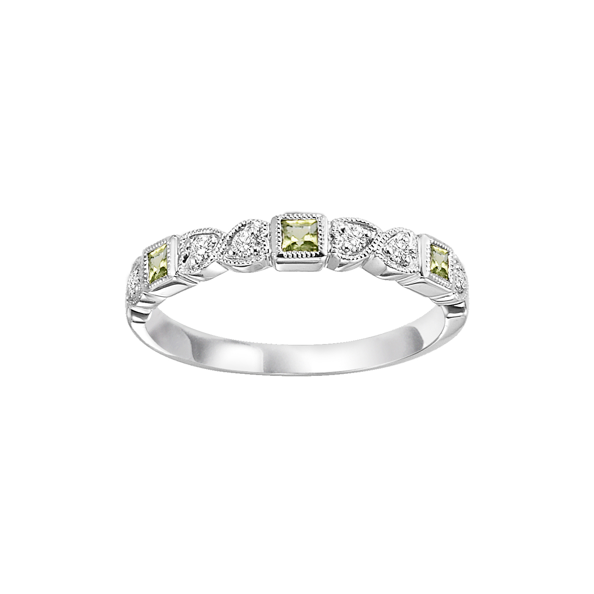 10Kt White Gold Diamond 1/10Ctw & Peridot 1/7Ctw Ring