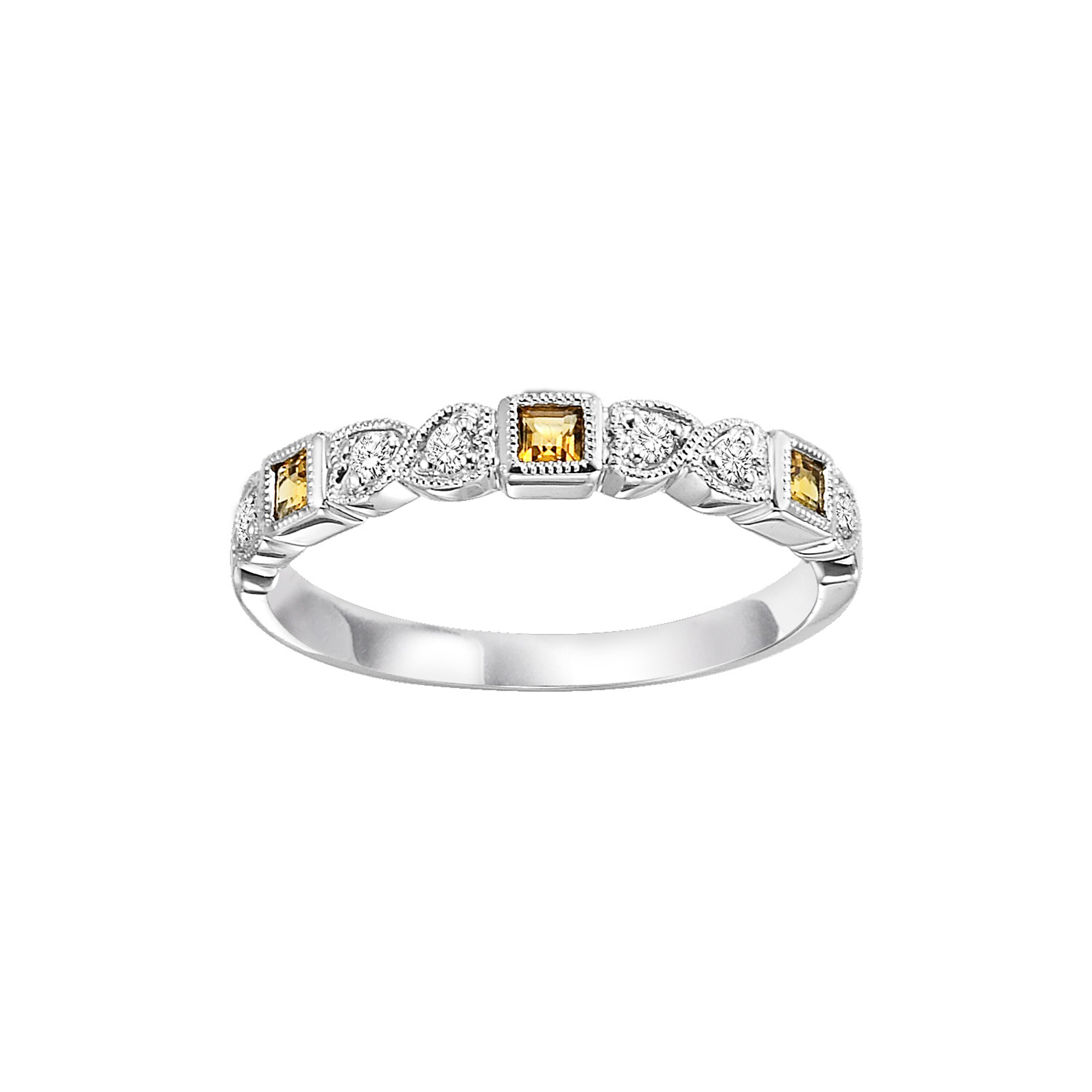 10Kt White Gold Diamond 1/10Ctw & Citrine 1/7Ctw Ring
