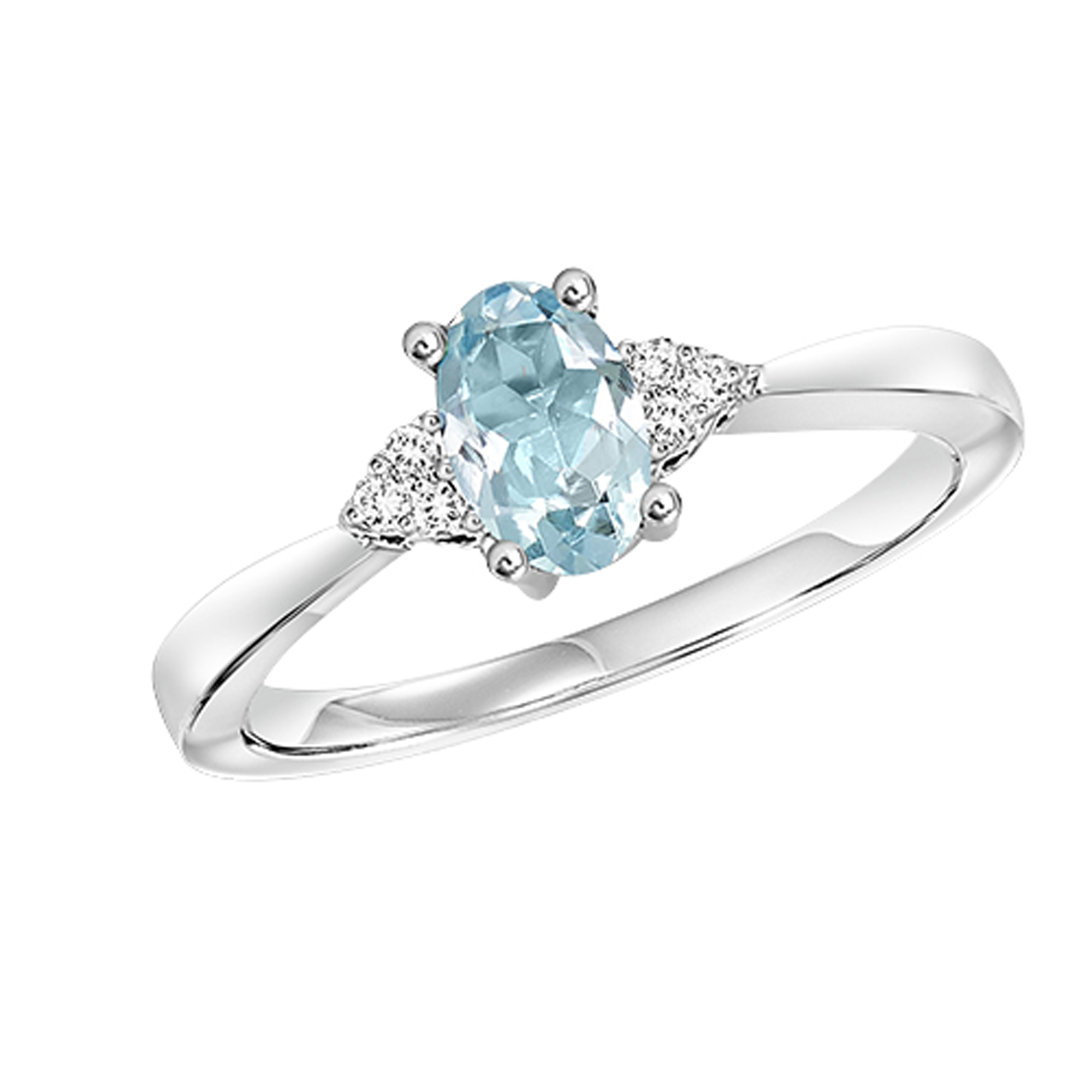 10Kt White Gold Diamond 1/20Ctw & Aquamarine 3/8Ctw Ring