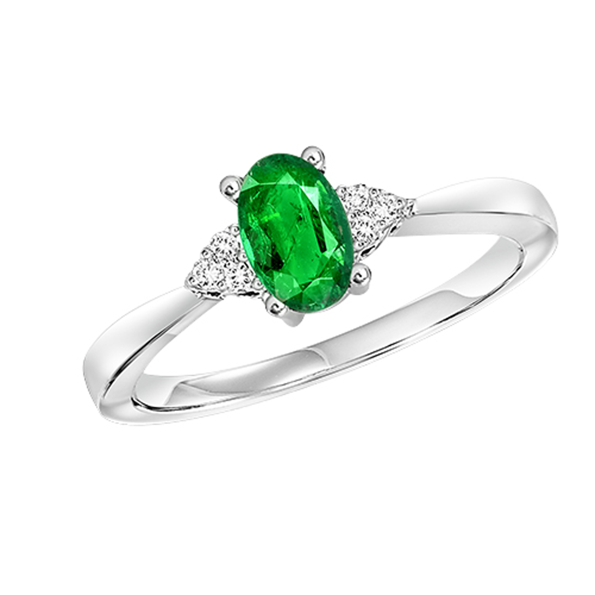 10Kt White Gold Diamond 1/20Ctw & Emerald 1/2Ctw Ring