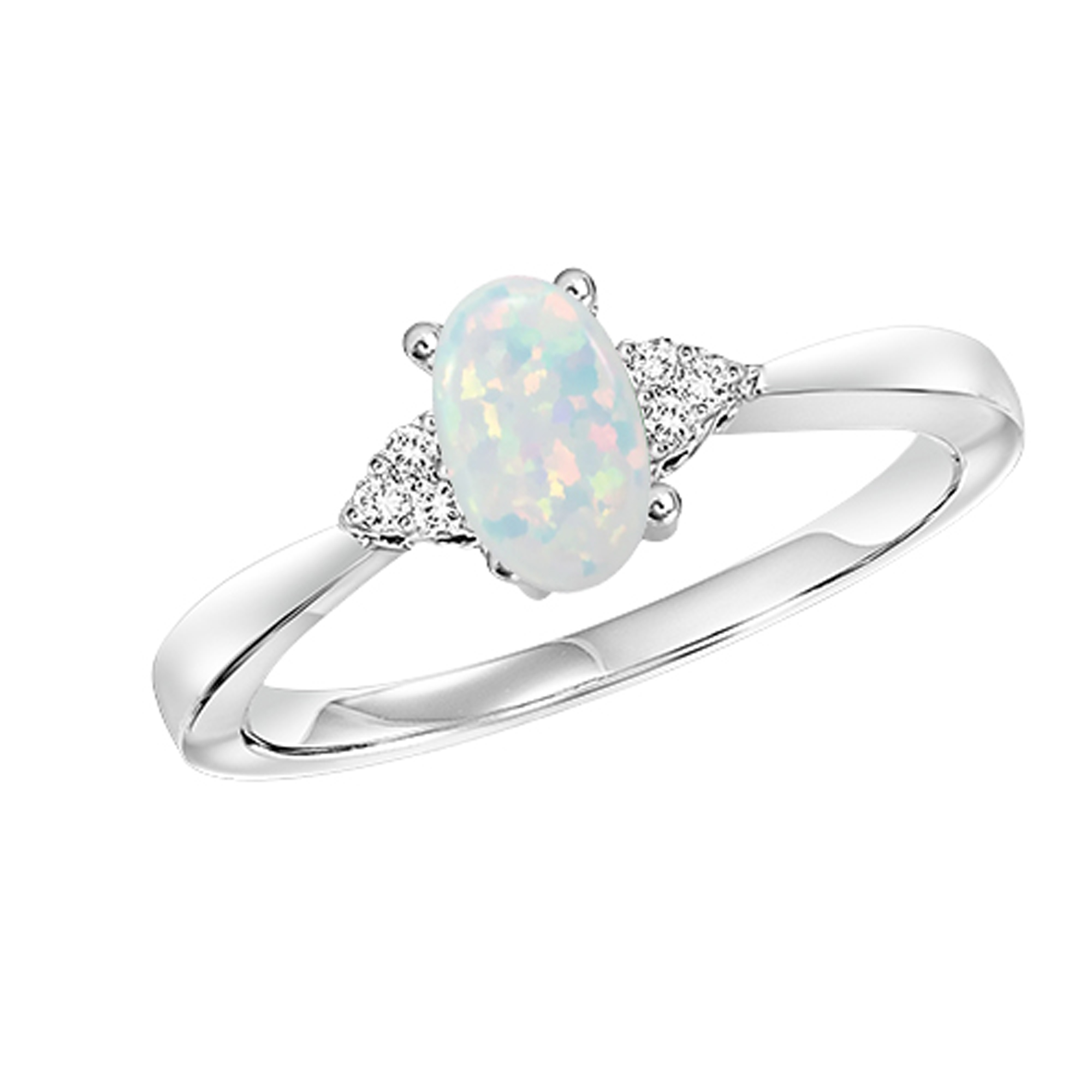 10Kt White Gold Diamond 1/20Ctw & Opal 1/2Ctw Ring